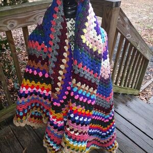 Colorful Vintage Granny Square Blanket